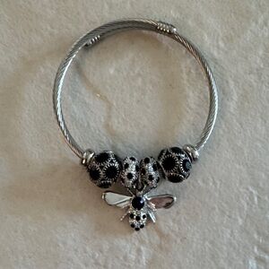 Elegant Silver and Black Bee Charm Bracelet